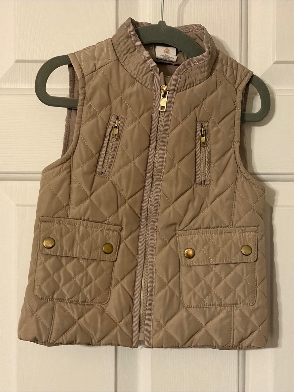 Starting Out Quilted Tan Kids Vest with Gold-Tone Hardware